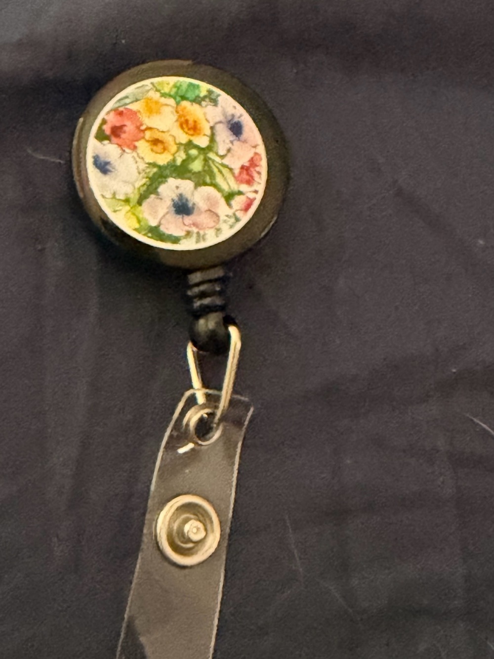 Floral Retractable Badge Reel - Black with Multicolor Flower Art